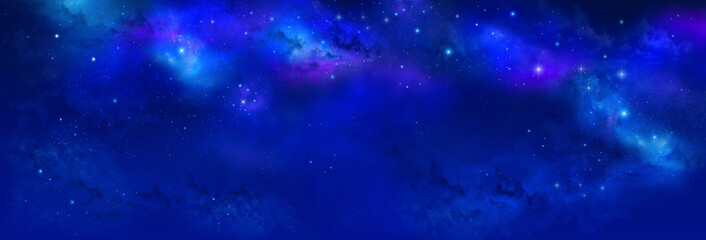 Fototapeta na wymiar Nebula and stars in night sky banner - Space background.
