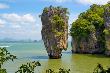 Landscape of amazing James Bond Island and Ko Tapu rock, tropical sea beach near Phuket, Phang Nga...