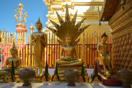 Gold Buddha statue in Doi Suthep temple, Chiang Mai, Thailand