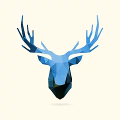 Zelfklevend Fotobehang deer portrait flat blue poly © blauananas