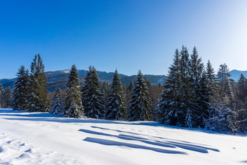 Winter scenery in the mountains. Around Oravice. Tatry. Slovakia.