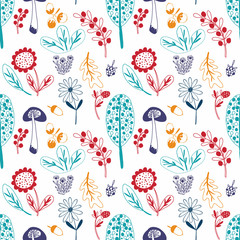 Seamless pattern for fabric, paper surface, wrapping paper, poster, cards. Doodle style hand drawn linear clipart.