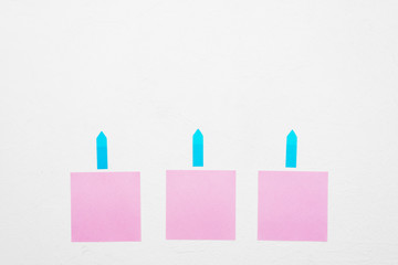 Blank stickers with copy space on a white background. Top view.