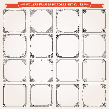 Decorative square frames and borders set 12 vector