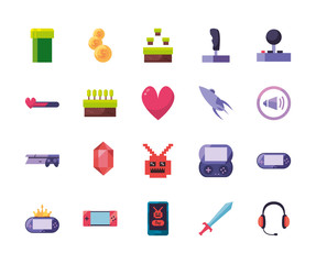 Isolated videogame line style icon set vector design