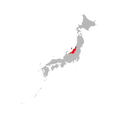 Naklejka premium Niigata province marked on Japan map. Gray background. Perfect for business concepts, backgrounds, backdrop, sticker, banner, poster, label, chart, presentation etc.