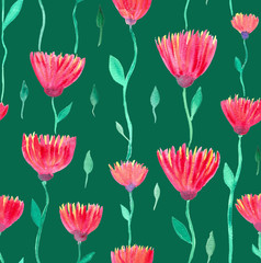 Seamless floral pattern. Floral print. Chrysanthemums on a green background. Floral pattern for fabric, wallpaper, cards, gift paper and other surfaces.