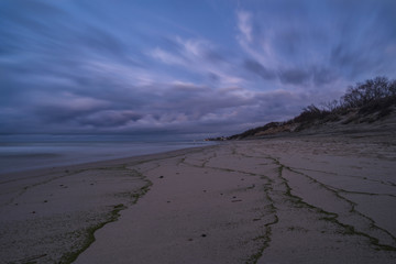 sea sand beach at night blue hour long exposure