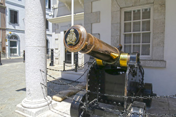 Decommissioned Cannon with a Coat of Arms Crest plug.  Gibraltar, British Overseas Territory