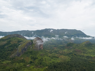 Aerial Photography of a tropical landscape, with forest and mountains Kumbira forest reserve , huge...