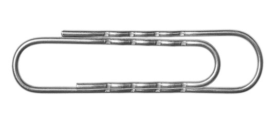 Close-up of a paper clip, isolated on white background