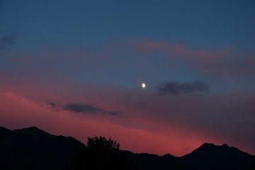 sunset with moon