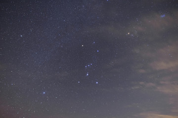 Orion constellation on a night sky, outdoor astrophotography scene