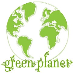 Globe on a white background with the text green planet.