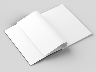 Open magazine with a glued binding. Vertical A4 format. 3d illustration.