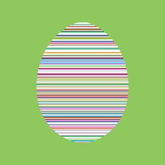 Easter egg with color stripes pattern isolated on green background. Festive vector icon.