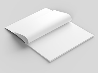 Open magazine with a glued binding. Vertical A4 format. 3d illustration.