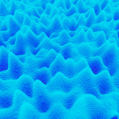 Blue soft hybrid pyramidal microwave and radio frequency absorbers close up. Print of digital abstract art with mny different waves.