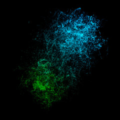 Colorful smoke of blue and green isolatec on a black background. Print of texture from space landscape.