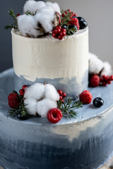 grey winter  wedding birthday cake 