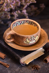 In the background beautiful small lilac flowers