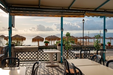 Cafe Corfu island near coast.