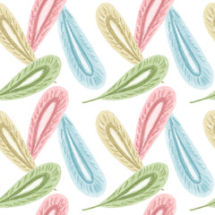 Seamless multi colored feathers pattern, wall paper, home textile, scrapbooking paper, romantic ornament