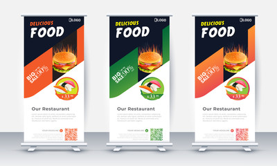 Fast food roll up banner restaurant menu template Design brochure. Vector illustration - Images