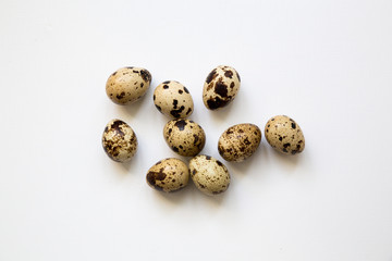 quail eggs on a white background. Easter and easter decoration