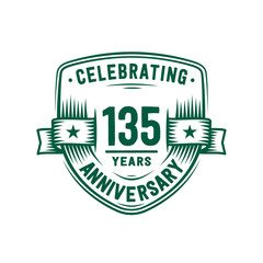 135 years anniversary celebration shield design template. 135th anniversary logo. Vector and illustration.