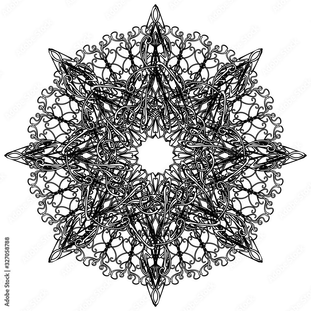 Poster abstract black mandala with delicate elegant tracery