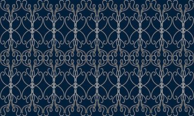 Elegant vintage seamless pattern with delicate tracery on dark blue background