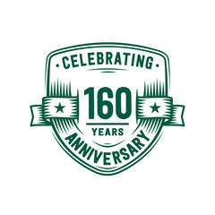 160 years anniversary celebration shield design template. 160th anniversary logo. Vector and illustration.