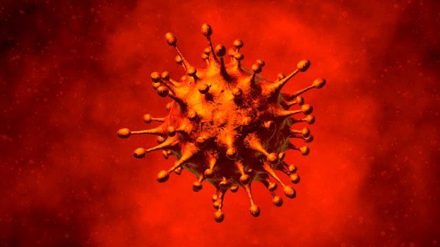 Coronavirus disease COVID-19 outbreak. Microscopic view of a infectious virus Sars-CoV-2. 3D animation. Seamless loop 3d render in 4k