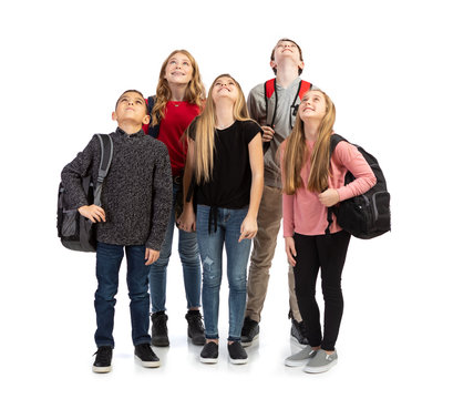 Kids: Group Of School Students Looking Upwards