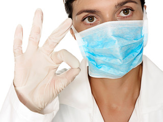 woman with face mask isolated on white background