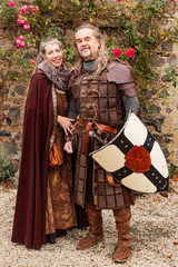 Couple in medieval clothing