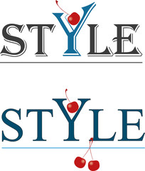  the word style is stylized as a glass with a red cherry cocktail