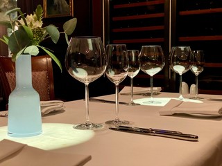 empty glasses of wine in a restaurant
