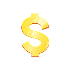 Golden dollar USD coin symbol on white background. Finance investment concept. Exchange European and USA currency Money banking illustration. Business income earnings. Financial sign stock market