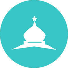 Fototapeta premium Dome of the mosque in green circle icon. Mosque icon art. Islam minaret or mosque dome tower. Muslim Ramadan and Eid Al Fitr celebration.