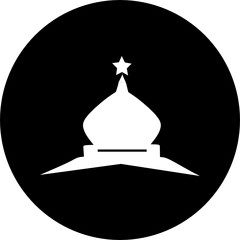 Fototapeta premium Dome of the mosque in black circle icon. Mosque icon art. Islam minaret or mosque dome tower. Muslim Ramadan and Eid Al Fitr celebration.