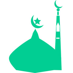 Dome of the mosque in green circle icon. Mosque icon art. Islam minaret or mosque dome tower. Muslim Ramadan and Eid Al Fitr celebration.	