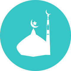Dome of the mosque in green circle icon. Mosque icon art. Islam minaret or mosque dome tower. Muslim Ramadan and Eid Al Fitr celebration.