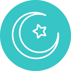 Islamic crescent moon and star dome in green circle icon. Isolated vector illustration Ramadan icon. Arabian icon. Arabian vector icon for Islamic star mosque, happy Ramadan and Islam symbol.