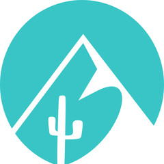 Nature logo in green circle icon. Vector linear round icon of water or nature landscape. Minimal abstract for business emblem, badge for a travel, tourism, ecology concept, health, pyramid, desert.