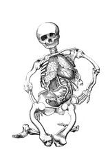 Skeleton of a child with rickets in the old book D'Anatomie Chirurgicale, by B. Anger, 1869, Paris