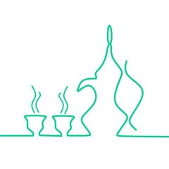 Traditional teapot icon. Ramadan Iftar party. Ramadan kareem in arabic freehand for Islam religious festival eid on  white background.