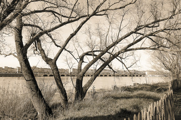 Discovery of Bordeaux city : view of the center town from the other side of the Garonne river