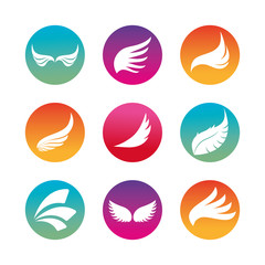 Isolated wings silhouette block style icon set vector design